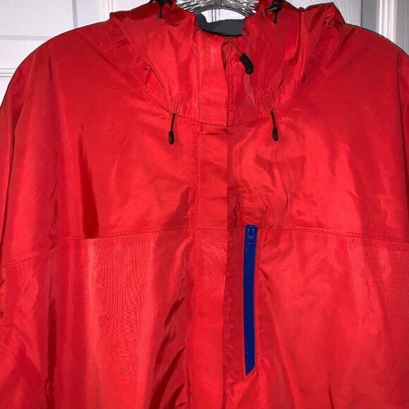 Lands End Mens Hooded Rain Jacket Tall Size XLT Red Full Zip Waterproof Workwear - Picture 3 of 10